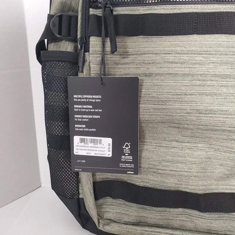 Adidas Core Advantage 4 Backpack Two Tone Green/Black Laptop School Bag‎ NWT